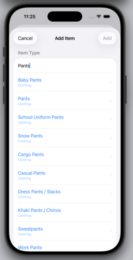 DonationValue item search showing results for a clothing search with instant valuation
